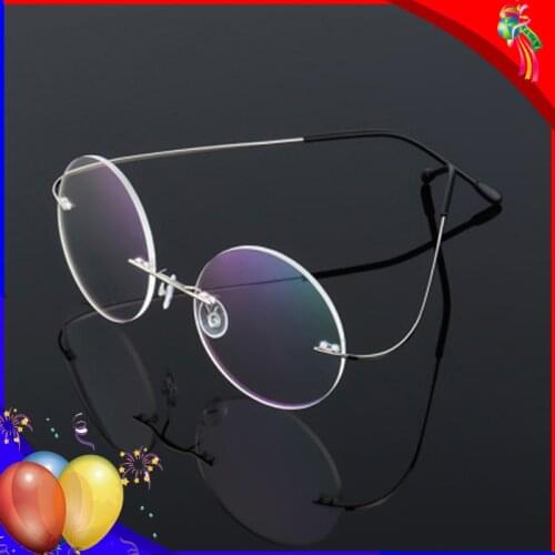 Men Titanium Alloy Spectacle Frame Fashion Round Ultralight Myopia Prescription Eyeglasses Women Optical Frameless Glasses