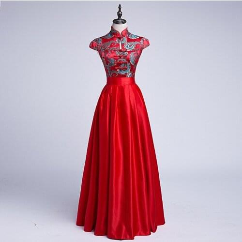 2019 New Pattern Women Chinese Traditional Wedding Dress Bridesmaid Gown Modern Bride Marry Qi Pao Red Long Cheongsam Dresses