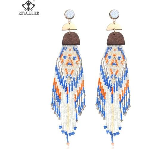 New Design Wedding Jewelry Women Multicolor Beads Statement Dangle Earrings Ethnic Jewelry Boho Tassel Handmade Beaded Jewelry