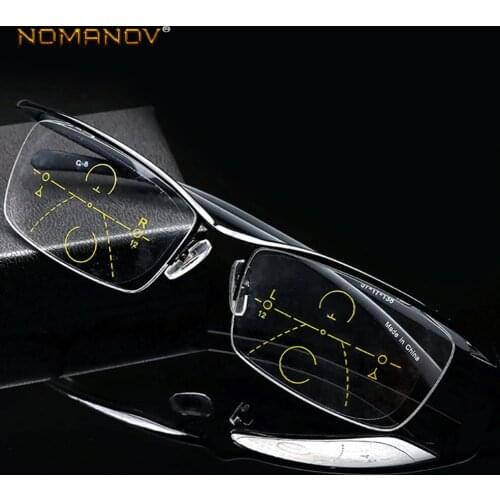 NOMANOV = Progressive Multifocal Reading Glasses Titanium Alloy Trend Retro Eyebrow Eyeframe See Near And Far TOP 0 ADD +1 To +4