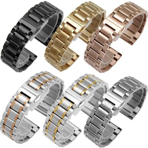 20 22mm Stainless Steel Watchband Curved End Strap Fold Buckle Clasp Wrist Belt Bracelet Silver For Seiko Watch Accessories