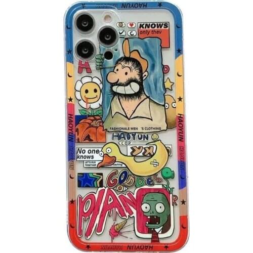Retro doodle Phone Case for Iphone 7 8 X 11 12 Fashion Silicone Phone Cover for Iphone 12 Pro Max Mobile Phone Case For Couple