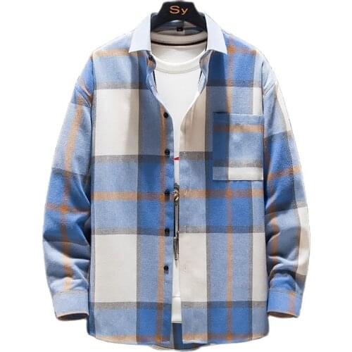 Mens Long-Sleeved Shirts Grinding Wool Plaid Shirt Men Casual Turn-Down Collar Shirt Male Tops Streetwear Plus Size 3XL 4XL 5XL