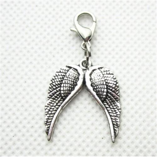 10pcs/lot Silver Double Wings Dangle Charms Lobster Clasp Charms Diy Jewelry Accessory for Bracelets Pendants Hanging Charms