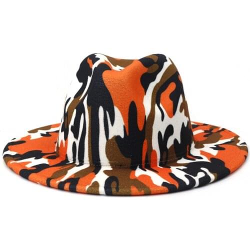 Wholesale Fedoras camo fedora hat men panama top cap unisex hat Military color fedoras large brim hat church hat party hat