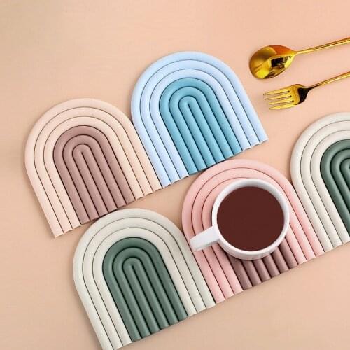 Nordic style Silicone Removable Rainbow Coasters Insulation Pads Cup Mat Plate Non Slip Placemat Home Decor Kitchen Accessories