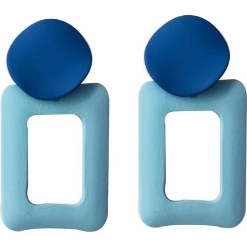 Retro Blue Geometric studs with stylish clashing color earrings