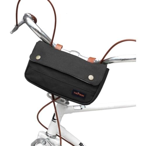 Tourbon Vintage Bike Front Handlebar Bag Cycling Phone Pouch Multi-Purpose Bicycle Accessories Black Waxed Waterproof Canvas