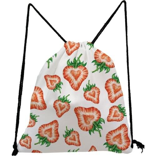 Pretty Strawberry Printed Softback Bag Fashion Drawstring Pocket Portable Teenage Boys Girls Bookbag High Capacity Backpack Bag