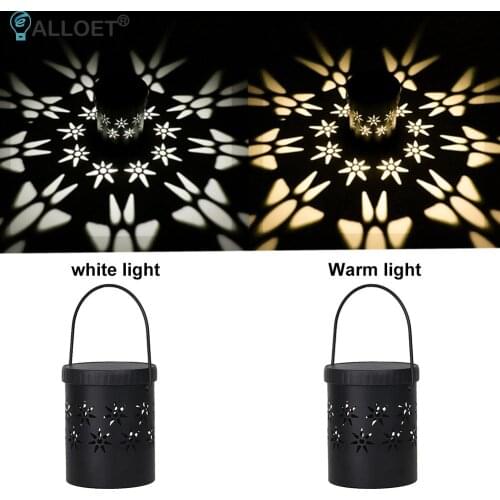 LED Solar Lantern Light Hollow Lantern Projection Light Wrought Iron Hanging Lamps Waterproof Outdoor Yard Garden Decoration