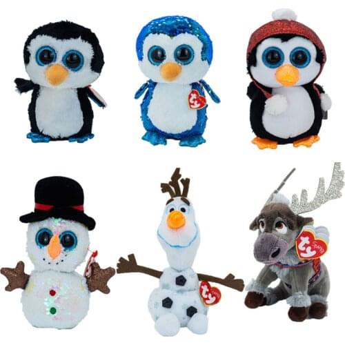 Ty Beanie Boos Big Eyes Stuffed Pea Animal Penguin Ice Snowman Elk Cute Plush Collection Doll Toy Child Best Birthday Gift 15CM