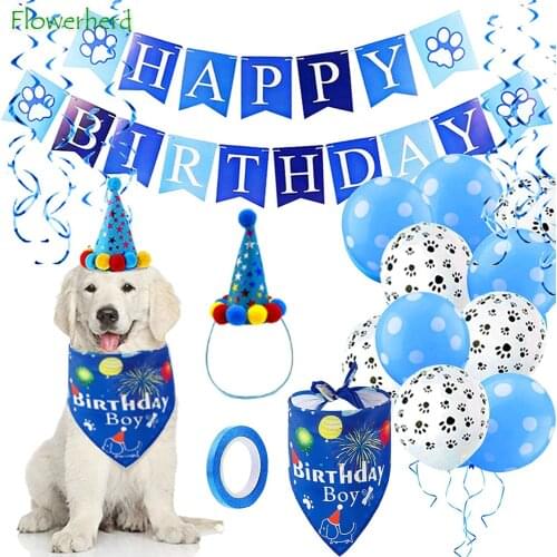 Dog Birthday Party Decorations Supplies Dog Birthday Bandana Birthday Hat Happy Birthday Banner Dog Paw Balloons Hanging Swirls
