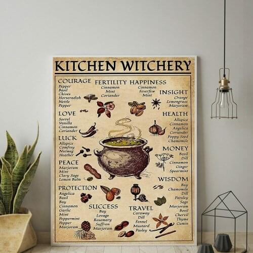 Grains Spices Canvas Painting Kitchen Witchery Poster Prints For Dining room Witches Magic Knowledge Wall Art Gifts Home Decor