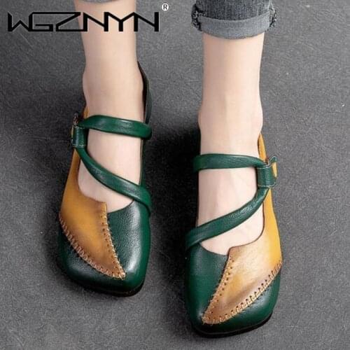 Womens Shoes 2021 Autumn PU Leather Retro Shoes European Station Shoes Womens New Leather Flat Single Shoes Color Shoes Woman
