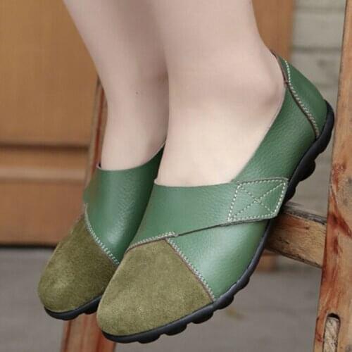 New Womans Flats Shoes Woman Soft Genuine Leather Big Size 35-44 Mocassin Boat Shoes for Women Hook Loop Mocasines De Mujer