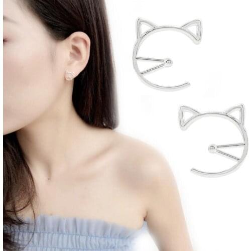 Shuangshuo Fashion Jewelry Cute Cat Stud Earrings Sweet Pet Cat Head Ear Design Stud Earrings For Women Korean Style Jewelry