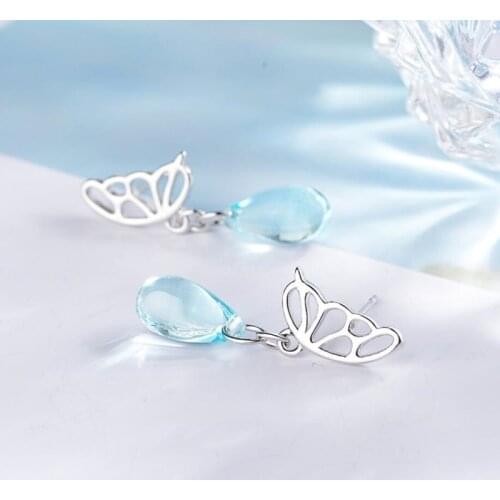 Sole Memory Butterfly Super Fairy Fresh Crystal Exquisite 925 Sterling Silver Fashion Female Dangle Earrings SEA383