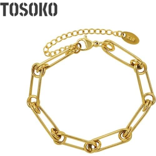 TOSOKO Stainless Steel Jewelry Paper Clip Chain Bracelet Womens Fashion Pin Bracelet BSE245