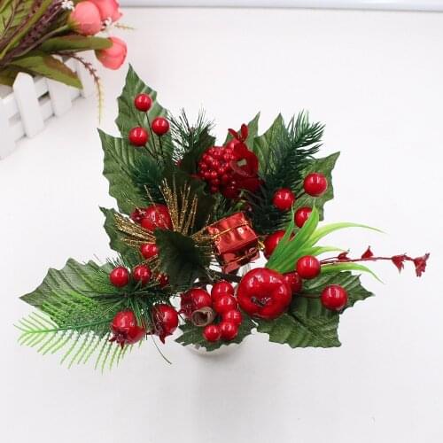 1Pc Artificial Flower Red Pearl Stamen Berries Branch DIY Cake Christmas Wedding Gift Box Wreaths Craft Decoration
