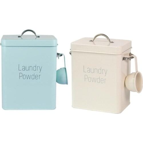 2Pcs Powder Laundry Powder Boxes Storage with Scoop - White & Green