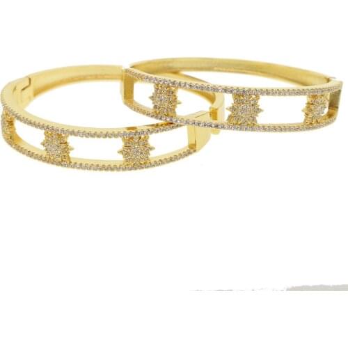 2019 christmas gift gold filled Clear CZ starburst Charm Bracelet Bangles For Women girl north Star elegance cuff Bangle jewelry