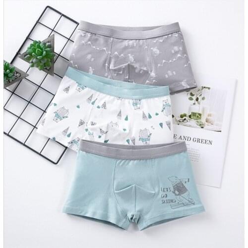 3Pcs High Quality Cartoon Cat Childrens Underwear Kids Shorts Soft Cotton Underpants Boys Teenage Striped Panties 3-16T