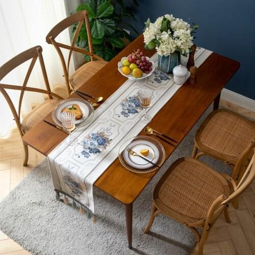 33x300cm High-end Flower Table Runner Chenille Tassel Household Table Cloth Polyester Table Cloth Table Runner