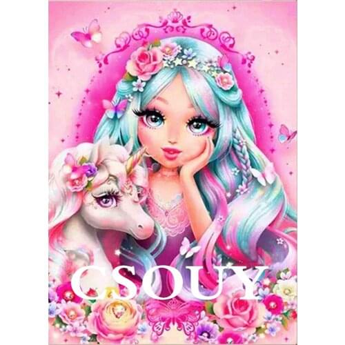 5D Diy Diamond Painting Cross Stitch Cartoon Girl Unicorn Full Square / Round Diamond Embroidery Home Decor Mosaic Needlwork Kit