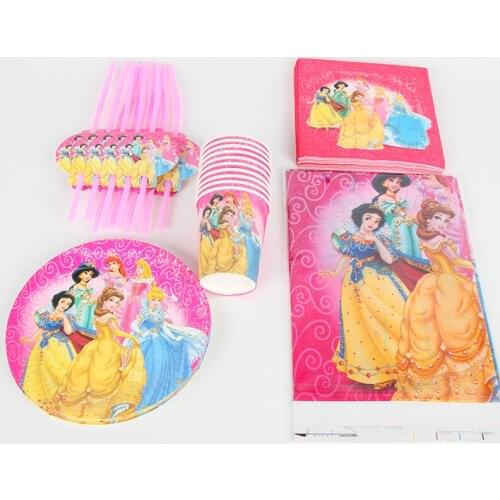81pcs Princess Cup+Napkin+Plate+Straw+Tablecloth set for 20 Kids Girls Party Supplies Decoration Tableware Set Favors