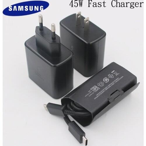 Samsung 45W Super Fast Charging US/EU Power Adapter Dual PD Type C Cable For Galaxy Note 20 10 Plus A90 A80 A91 S10 S9 S21 Ultra