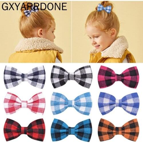 24pcs/lot 2021 Plaid Stripe Grosgrain Ribbon Hair Bows With Clips For Children Girls Hairpins Headdress Kids Hair Accessories