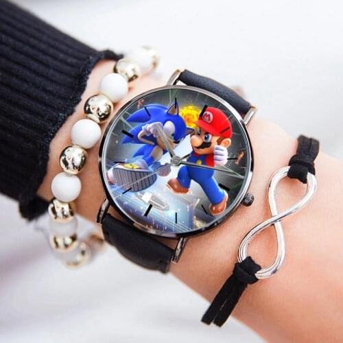 New Childrens Leather Watch Mario Brothers Cartoon Anime Game Character Quartz Electronic Watch Birthday Gifts