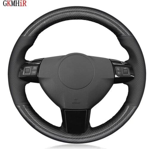 Black Carbon Fiber Black Leather Car Steering Wheel Cover For Vauxhall Astra Signum Vectra (C) 2005-2009 Zaflra (B) 2005-2014