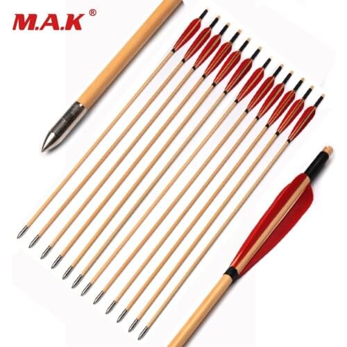 US DE 30 inch Wooden Arrow with White Pine Arrow Shafts Red Turkey Feather for Recurve Bow Archery Shooting