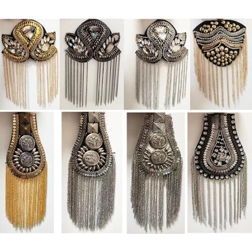 1Pcs New Arrival Personality Stage Banquet Shoulder Jewelry Epaulettes Retro Small Western Assembled Chain Tassel Patch Badge
