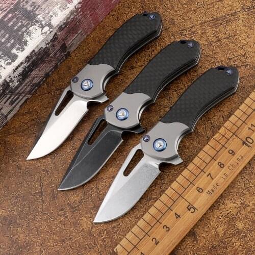 Pocket M390 powder steel blade Titanium + carbon fiber handle outdoor tactical hunting defensive mini folding knife EDC Tool