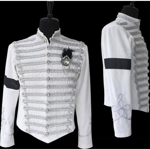 MJ Michael Jackson Classic Handmade England Military White Jacket Formal Dress Casaul Halloween show Gift Collection