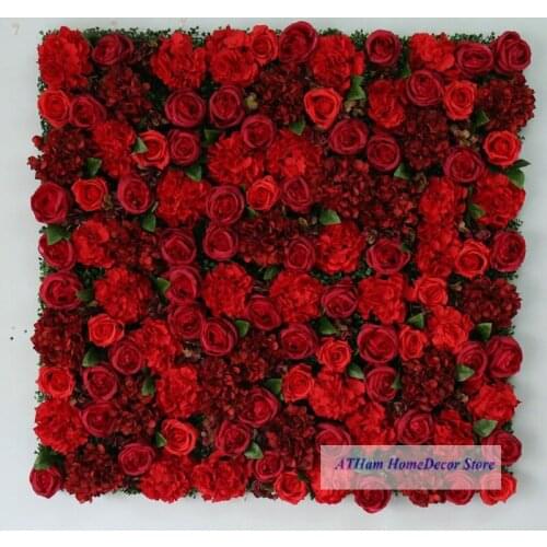 Red Rose Dahlia Board Artificial Flower Green Leaf Plant 3D Wall Wedding Photo Background Party Home Wall Decoration