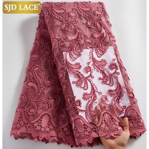 SJD LACE 3D Flower Design African Net Lace Fabric With Sequins High Quality French Mesh Lace Fabric For Wedding Party DressA2532