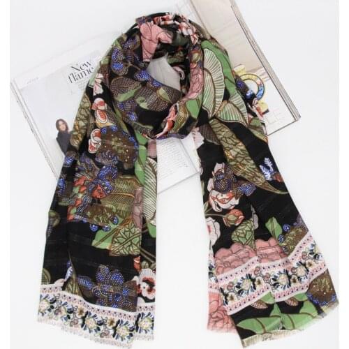 Wholesale price lurex floral printing fashion women lightweight spring scarf shawls hijab foulard Female Echarpe LL191210