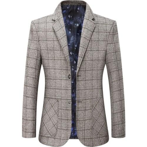 Mens Blazers New Mens Spring Autumn Jacket Plaid Suit Coat Men Middle-aged Business Casual Suit Outerwear Jacket Male Clothes