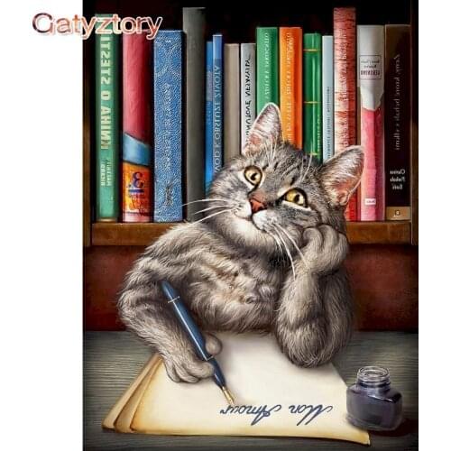 GATYZTORY Frame Writing Cat DIY Painting By Numbers animals HandPainted Oil Painting Acrylic Paint On Canvas For Home Decor 40x5