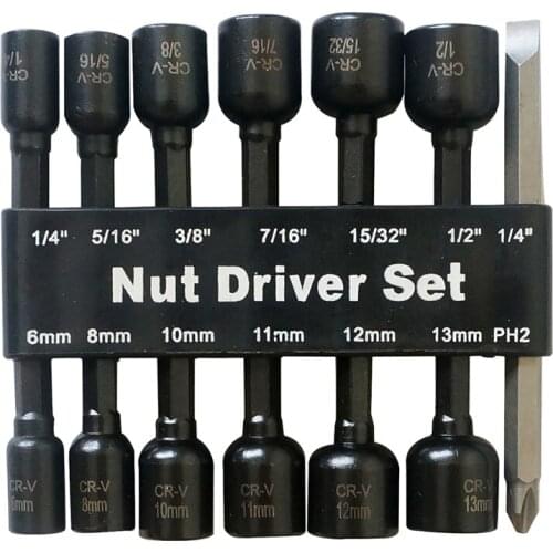 14 Pcs Power Magnetic Nut Driver Drill Bit Set Metric&SAE Socket Wrench And Screw 1/4 Inch Dr. Hex