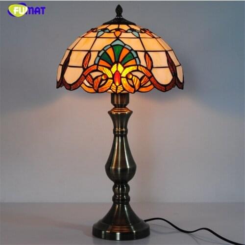 FUMAT Baroque Table Lamps Tiffany Stained Glass Table Light For Bed Room Living Room LED European Style Home Decor Table Lights