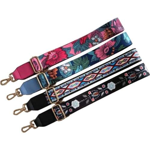 New Color Flower Ethnic Style Wide Shoulder Strap Bag Accessories Bag With Adjustable Shoulder Messenger Female Bag Long Strap