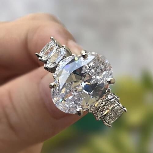 100% 925 Sterling Silver Luxury Oval Cut SONA Simulation Diamond Female Senior Wedding Ring