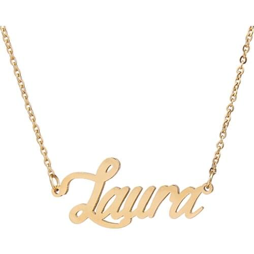 Laura Name Necklace Personalised Stainless Steel Women Choker 18k Gold Plated Alphabet Letter Pendant Jewelry Friends Gift