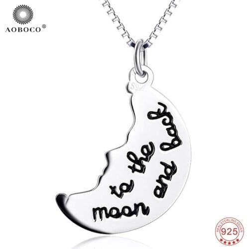 AOBOCO 925 Sterling Silver Necklaces I Love You to the Moon and Back Sterling Silver Choker Pendants Necklace Women Gift GNX8745