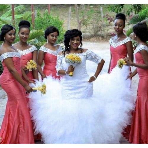African Nigerian mermaid wedding Dress half sleeve Spring Summer Formal Wedding Gown Plus Size Custom Made robe de mariee 2023