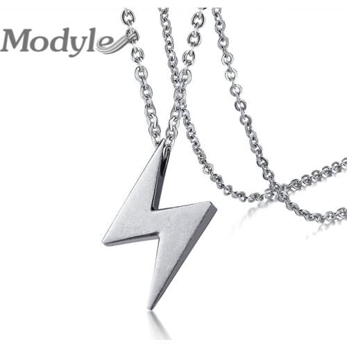 Modyle New Brand Black/Silver Color Stainless Steel Lightning Symbol Charms Weather Symbol Pendants Necklace for Man